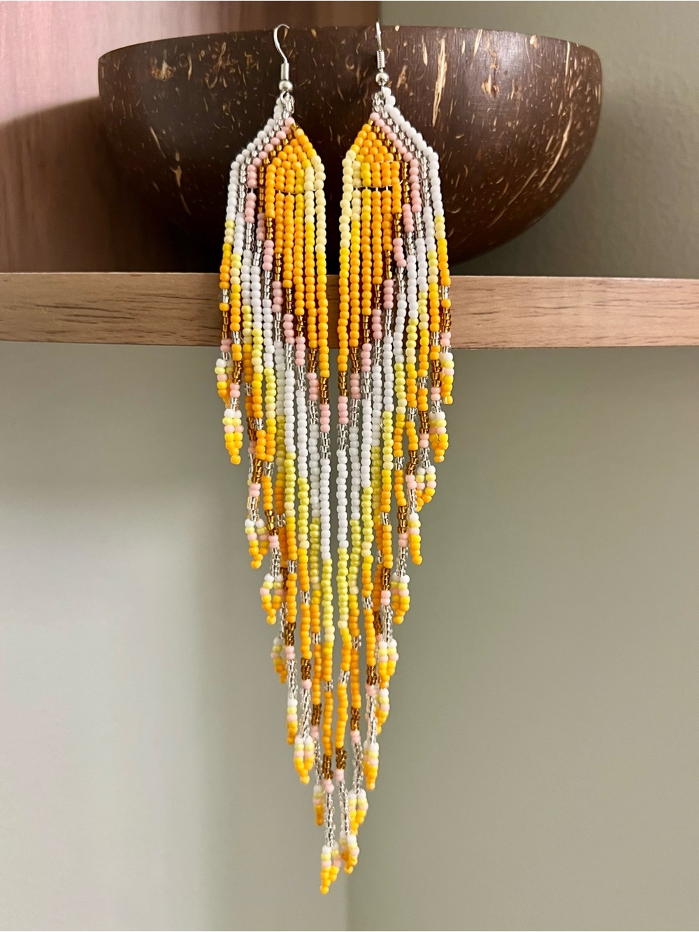 Sunshine Yellow Waterfall Beaded Fringe Earrings